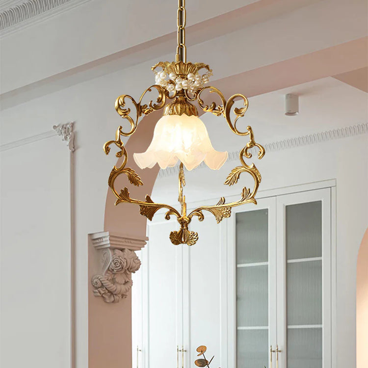French Vintage Brass Crystal Pendant Lamp