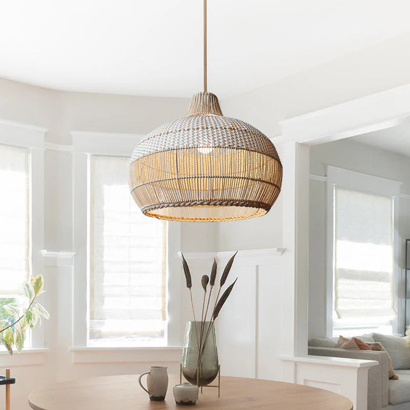 Lampada a sospensione classica rotonda in rattan