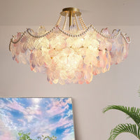 Elegant fløde blomster Pearl Crystal Chandelier