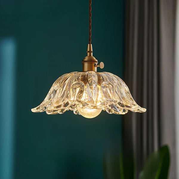 Nordisk enkelthoved glasblomster pendellampe