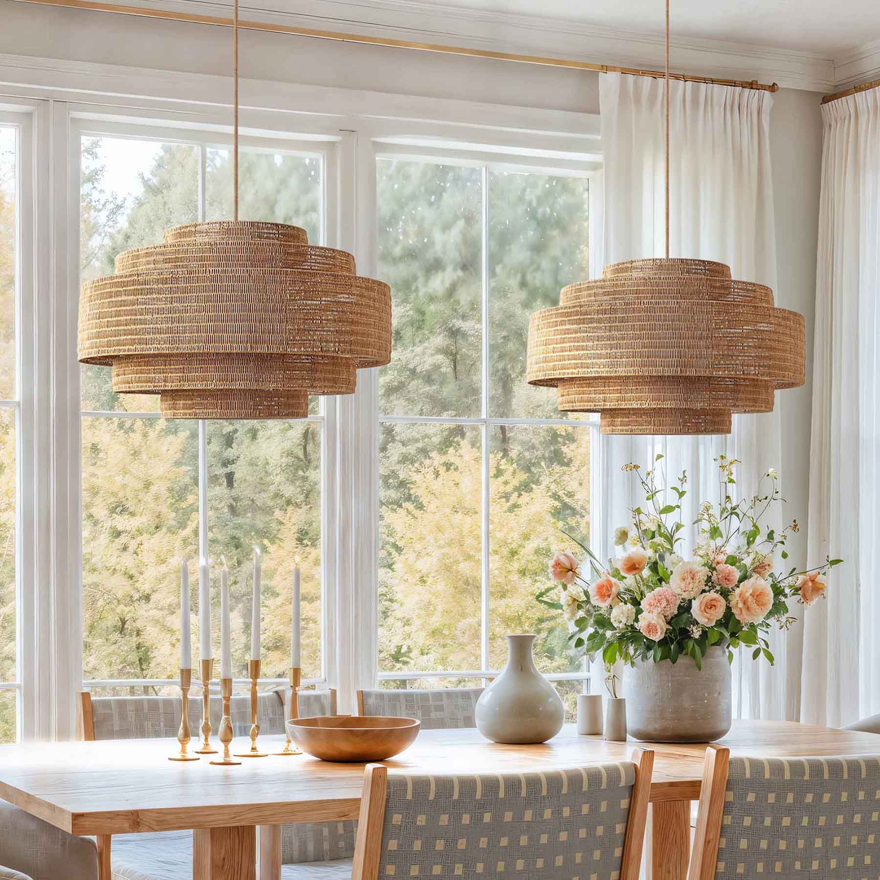 Lampada a Sospensione Boho in Rattan a Strati