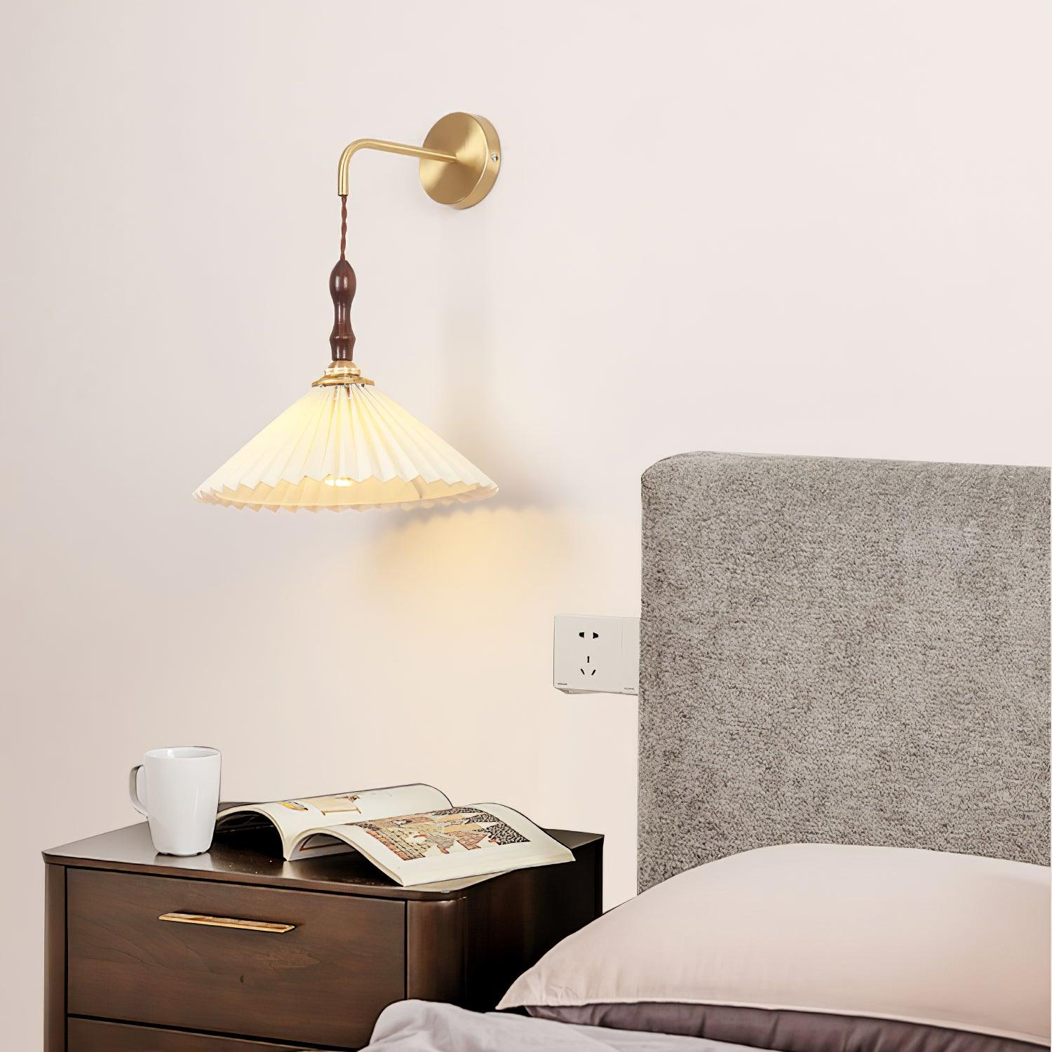 Modern Pleated Walnut Wall Lamp