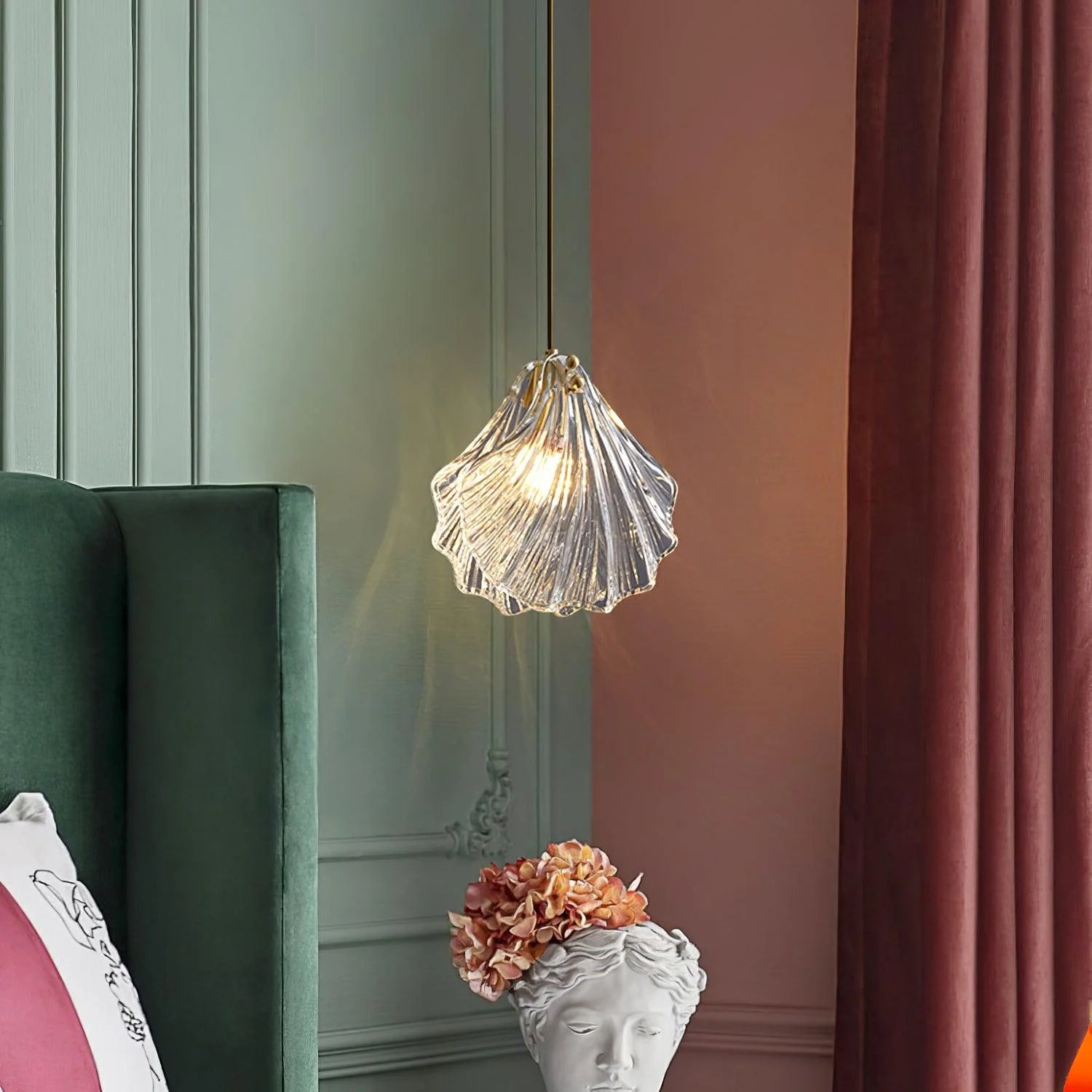 Lampe à suspension moderne en verre de coquille