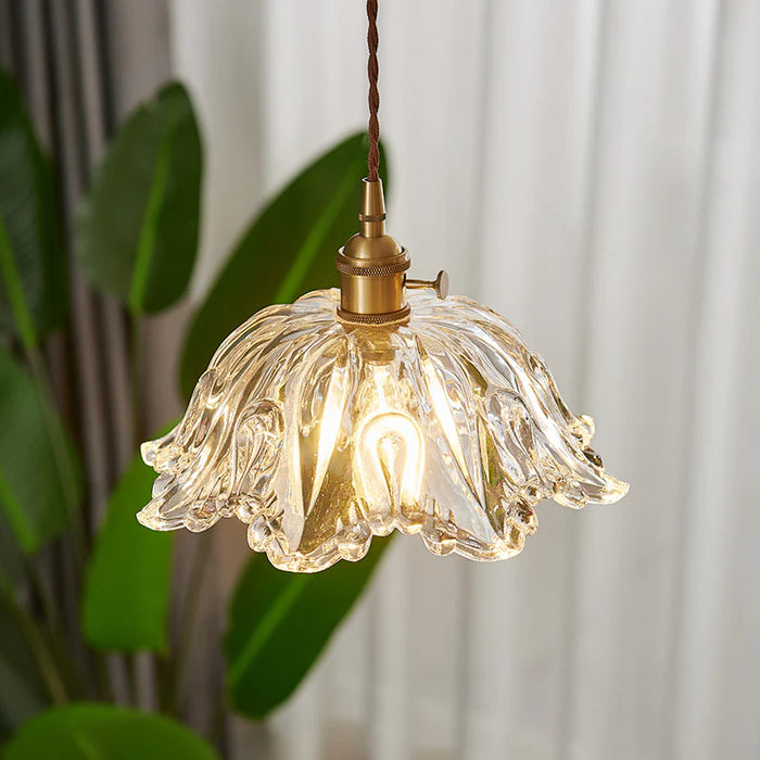 Nordisk enkelthoved glasblomster pendellampe