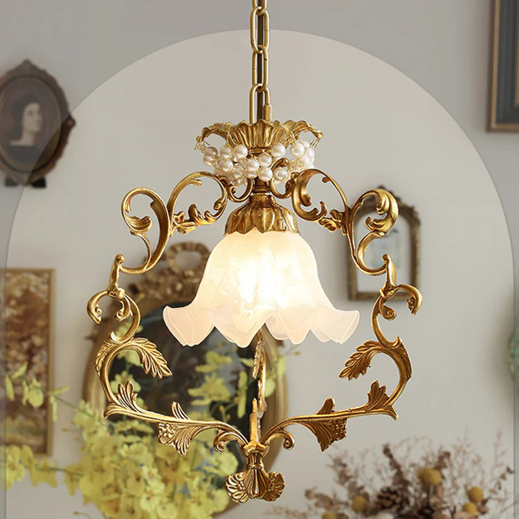 French Vintage Brass Crystal Pendant Lamp