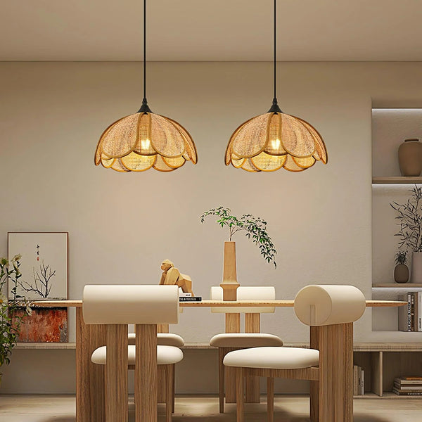 Stylish Multilayered Rattan Floral Pendant Light