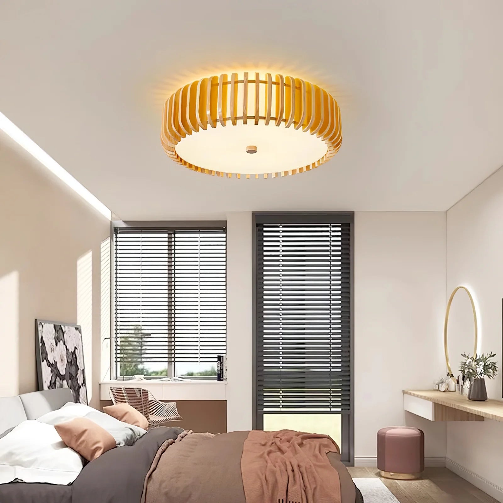Plafonnier rond moderne en bois
