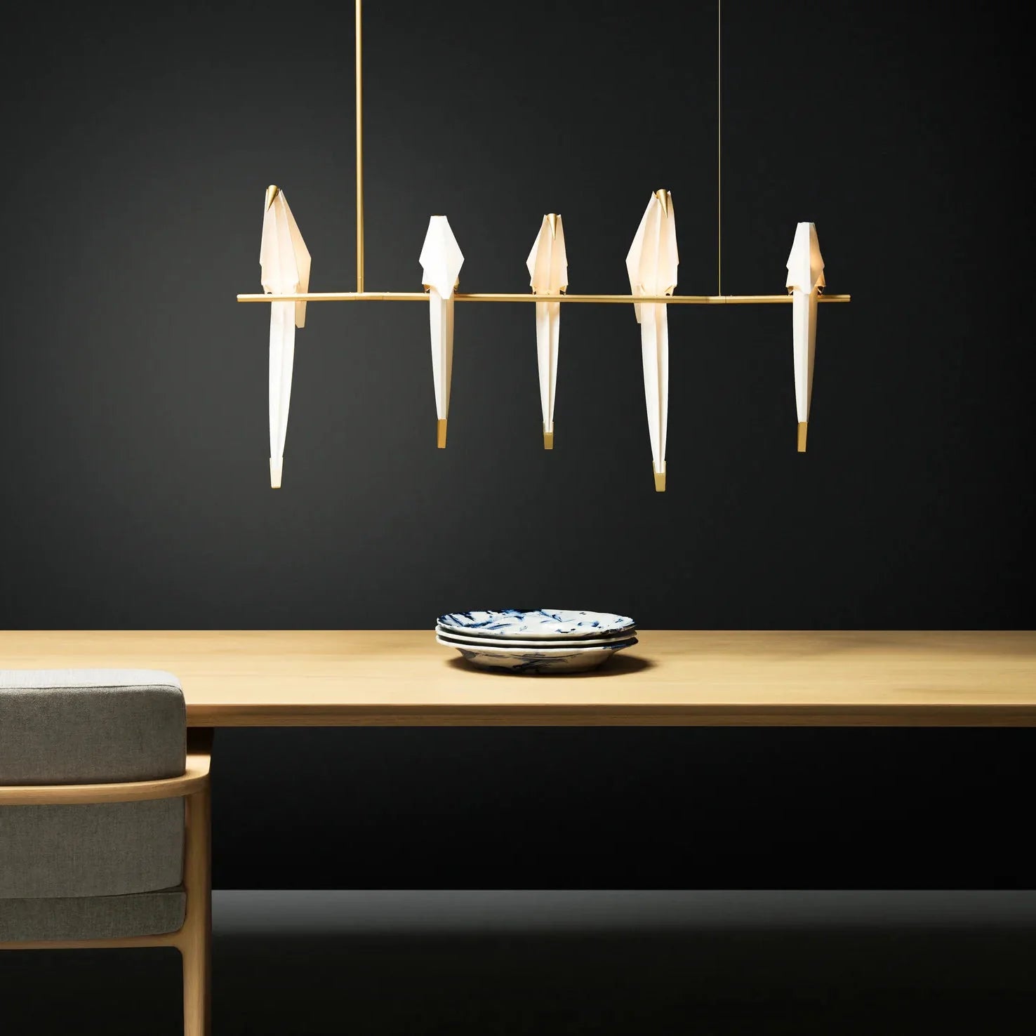 Lustre LED classique en acrylique origami-oiseau