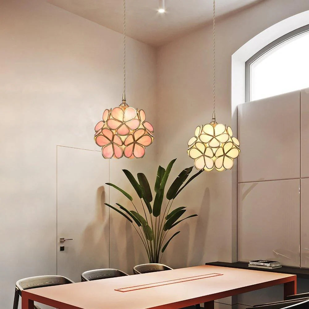 Lampe à suspension chic en verre floral