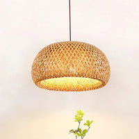 Rustic Bamboo Dome Pendant Lamp