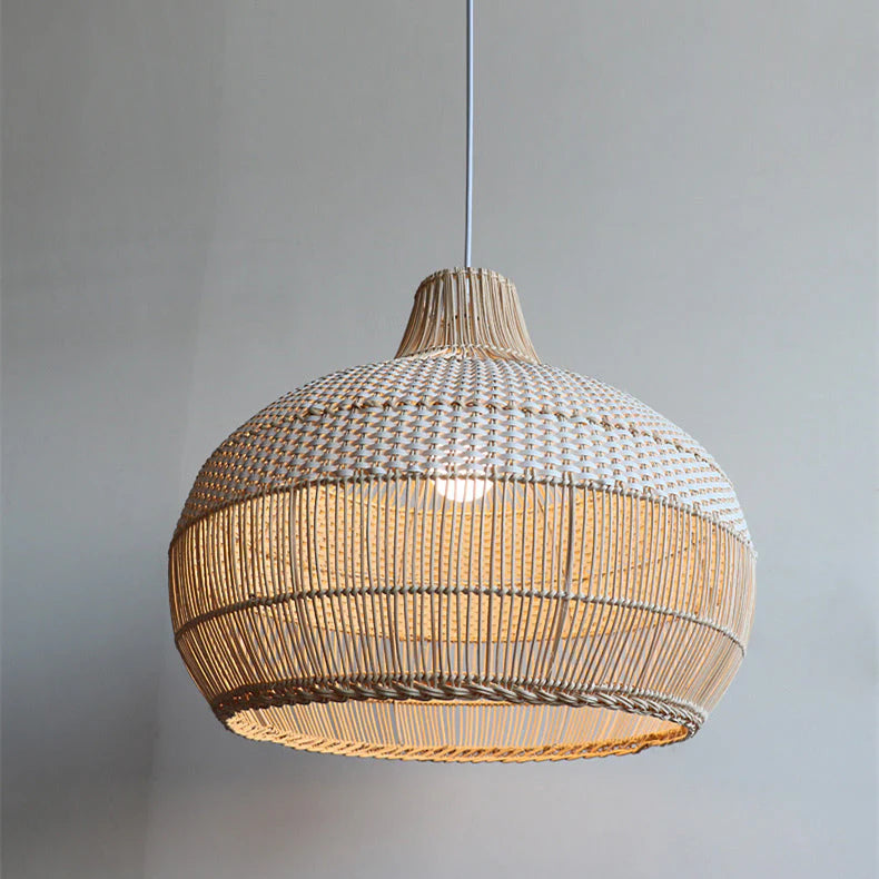 Lampada a sospensione classica rotonda in rattan