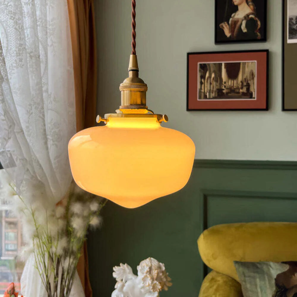 Retro-Pendelleuchte aus Messing und Glas