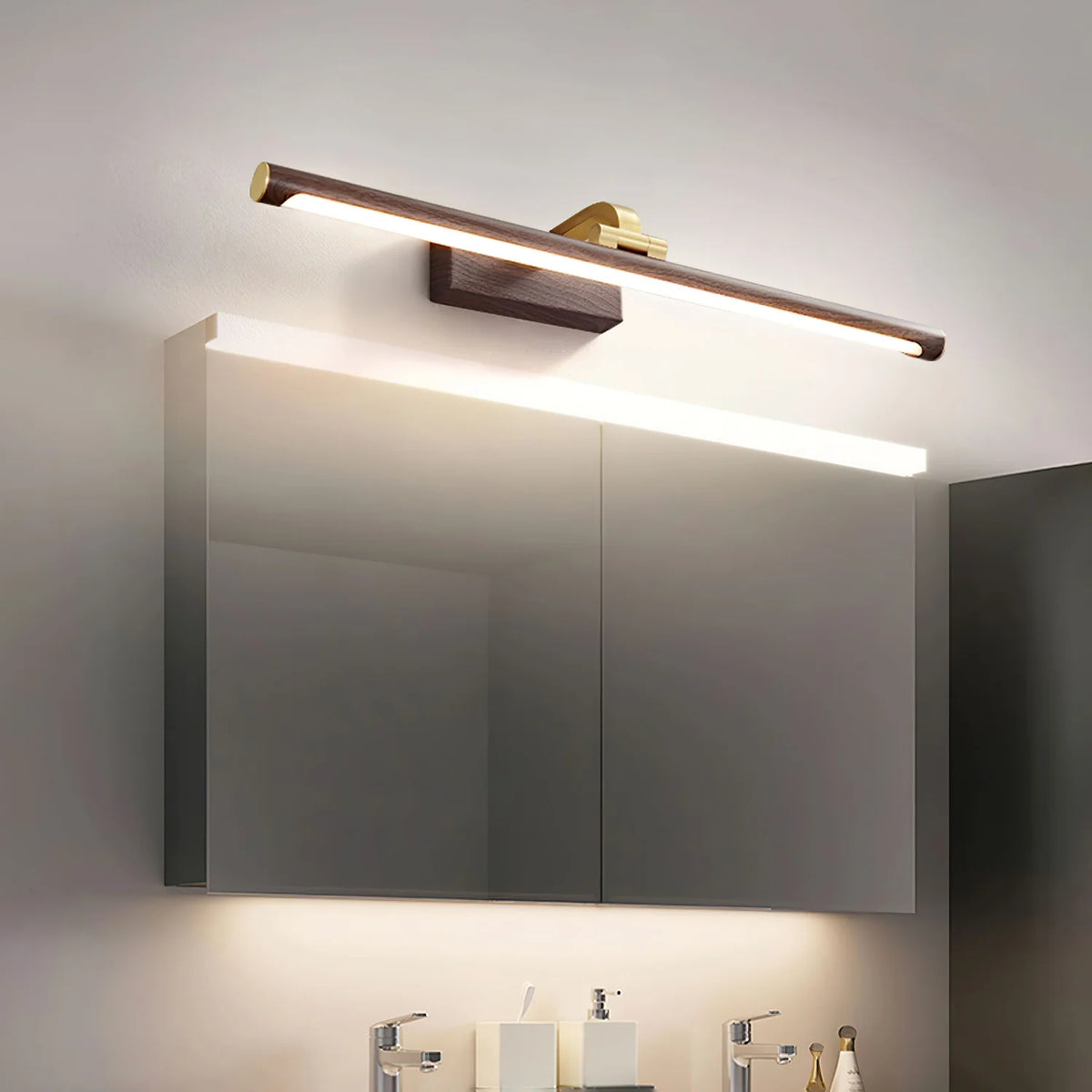 Luxe Brass & Walnut Linear Wall Light