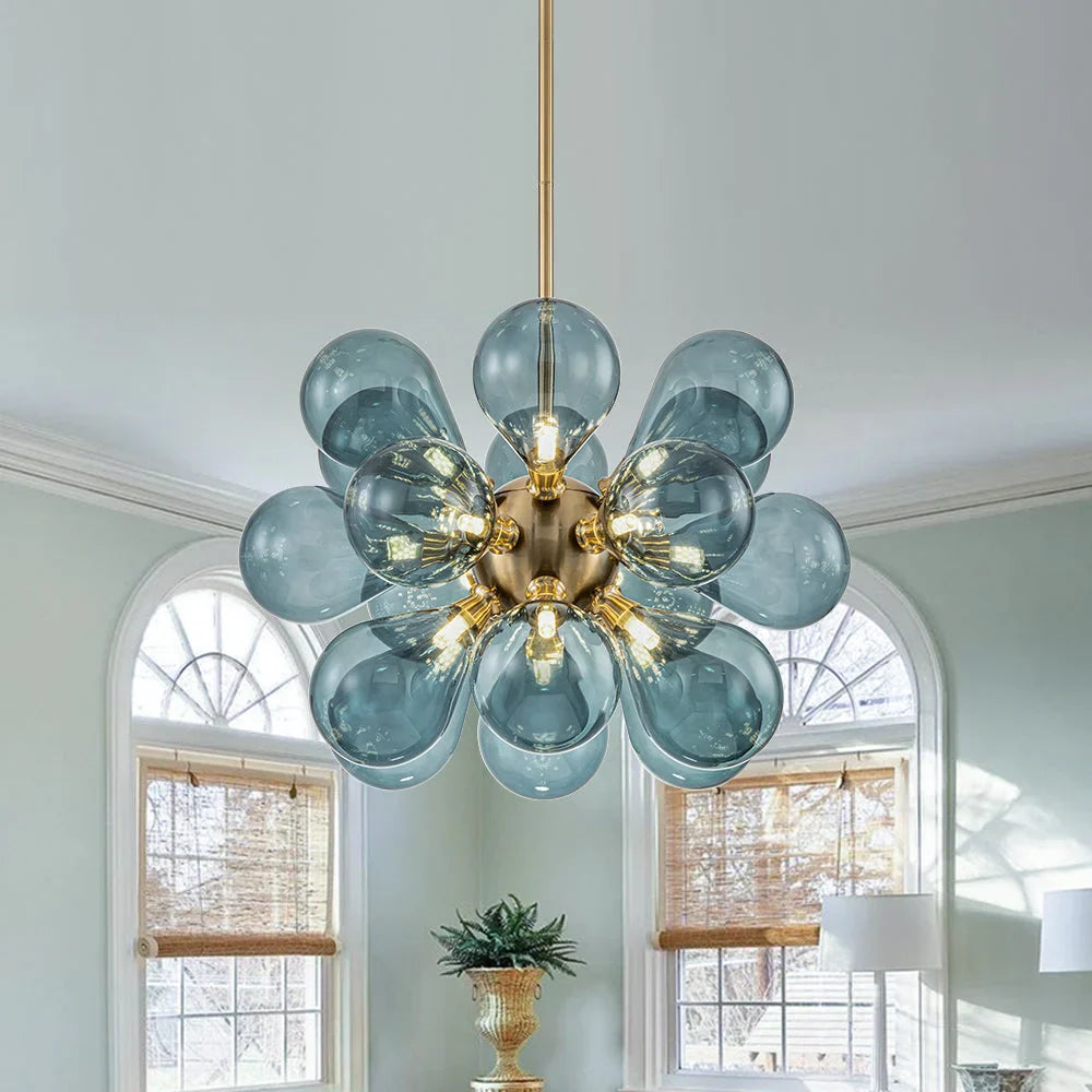 Lampadario moderno in vetro a bolle blu