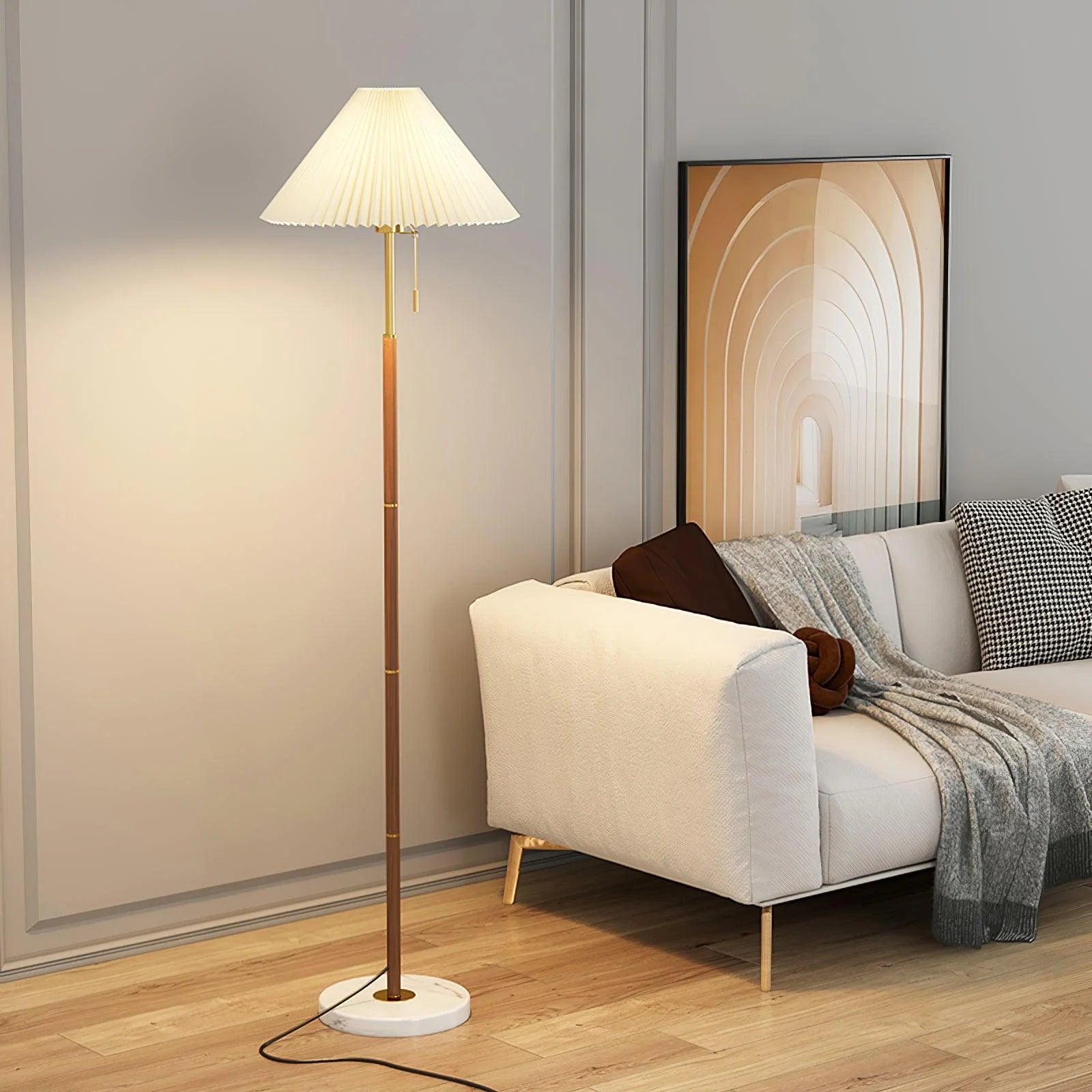 Lampadaire rétro en tissu à cône incurvé