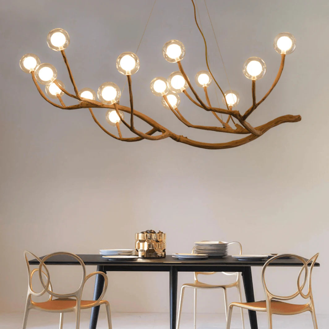 Lampada a sospensione moderna con ramo in legno