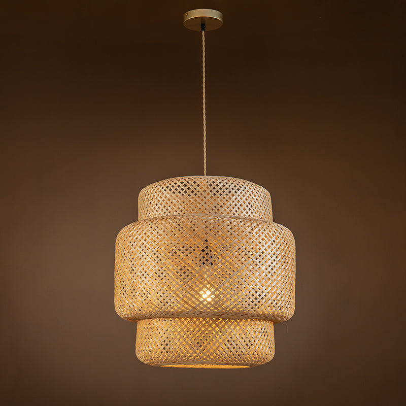Lampada a sospensione a tre livelli in rattan stile Boho