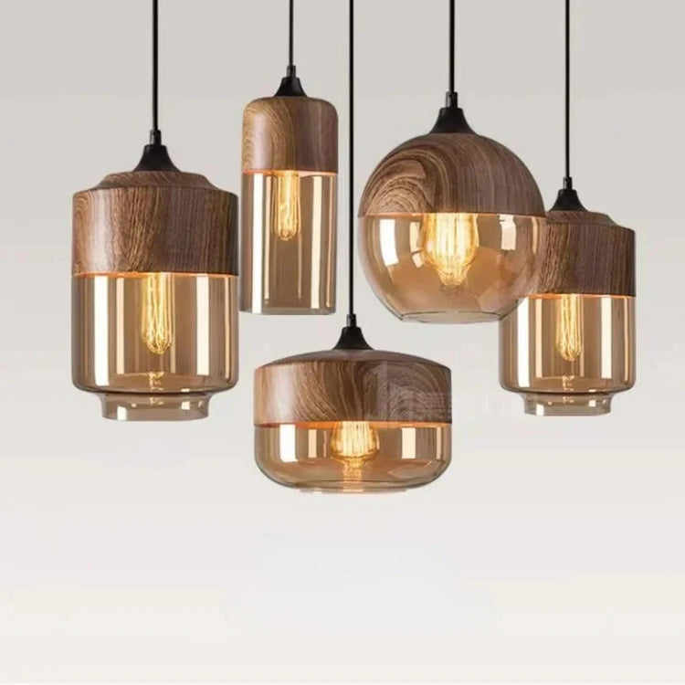 Modern Geometric Black & Amber Glass Pendant Light