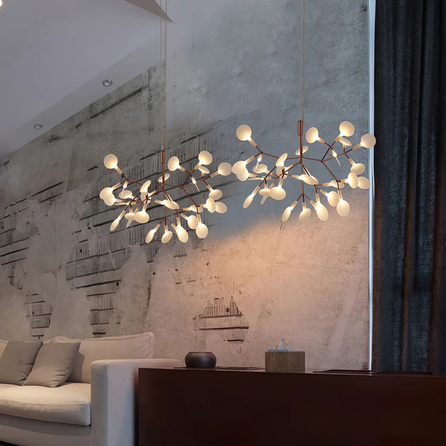 Lampadario luminoso in oro rosa