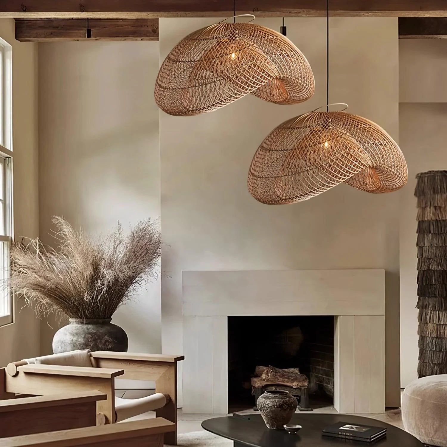 Lampada a sospensione Curva in rattan
