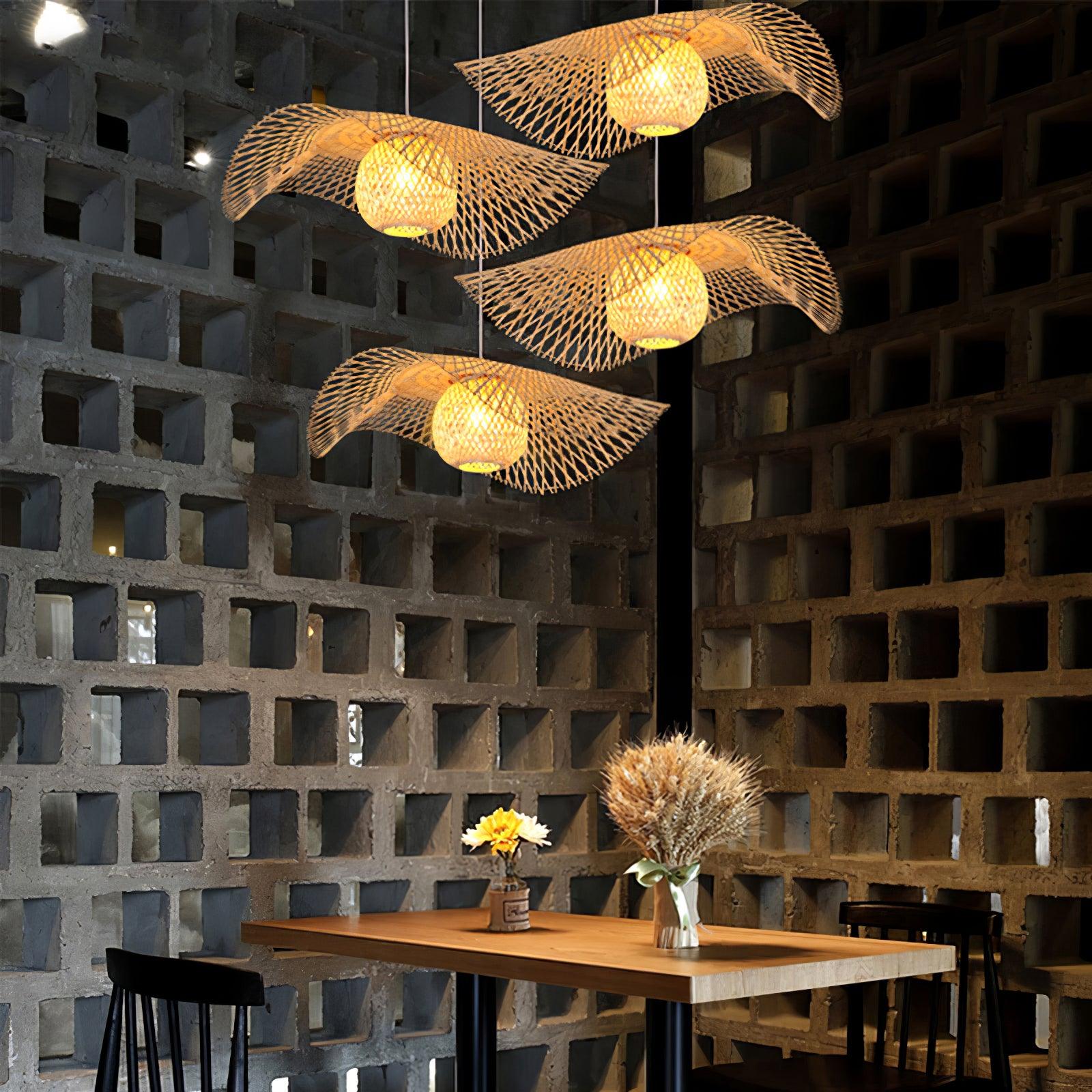 Lampe à suspension moderne en bambou ondulé
