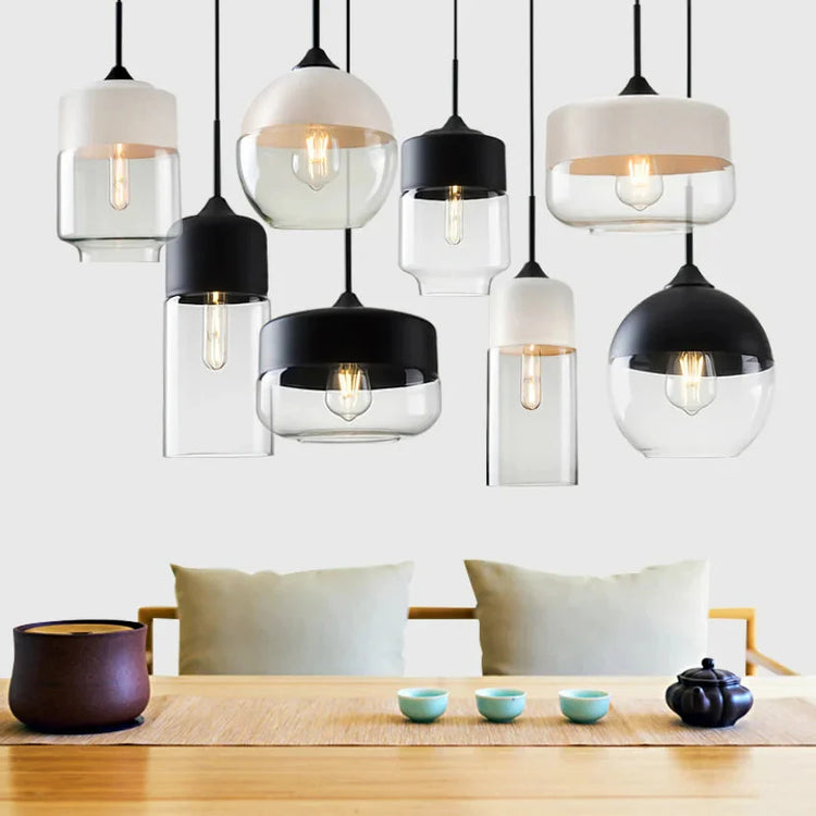 Modern Geometric Black & Amber Glass Pendant Light