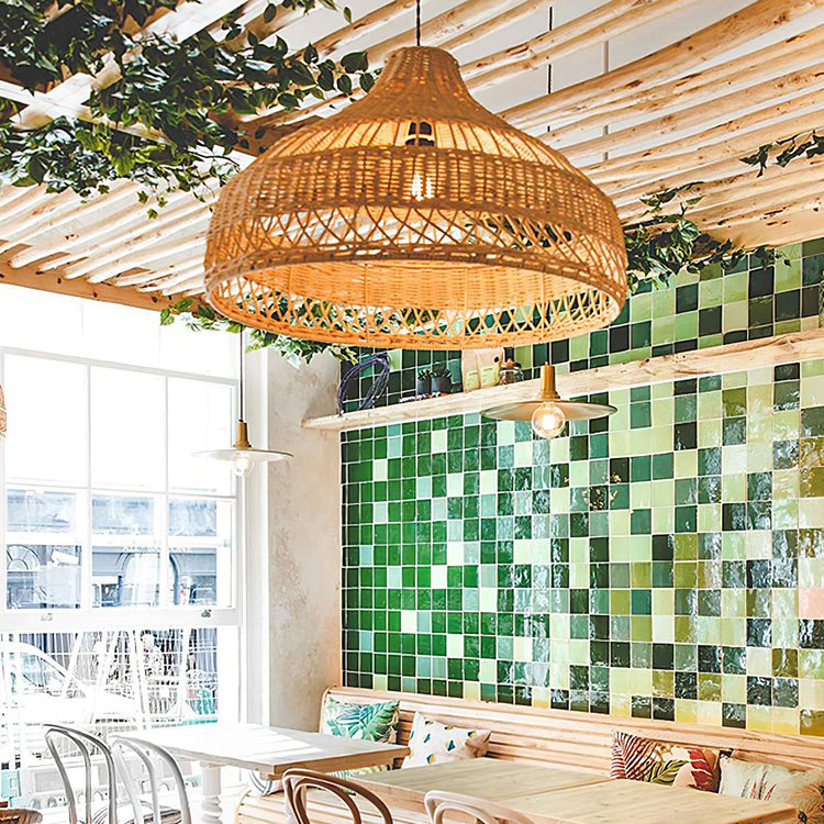 Trendy Dome Woven Rattan Pendel Light