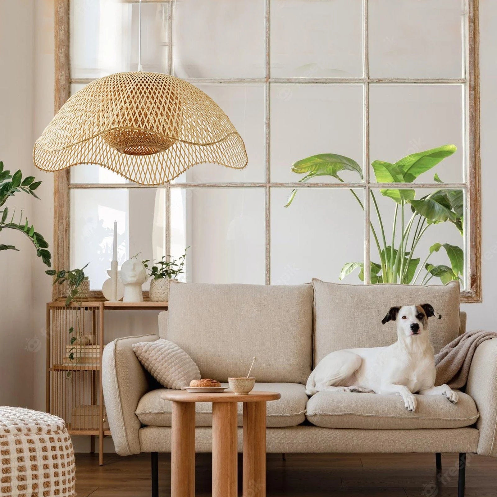 Lampada a sospensione in bambù intrecciato a mano