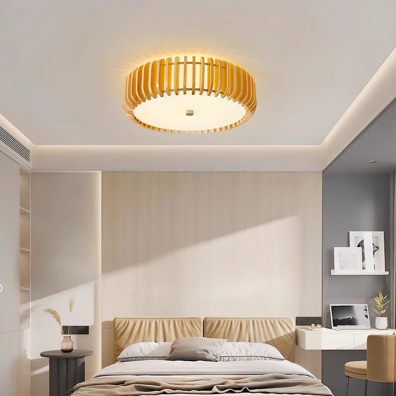Plafonnier rond moderne en bois