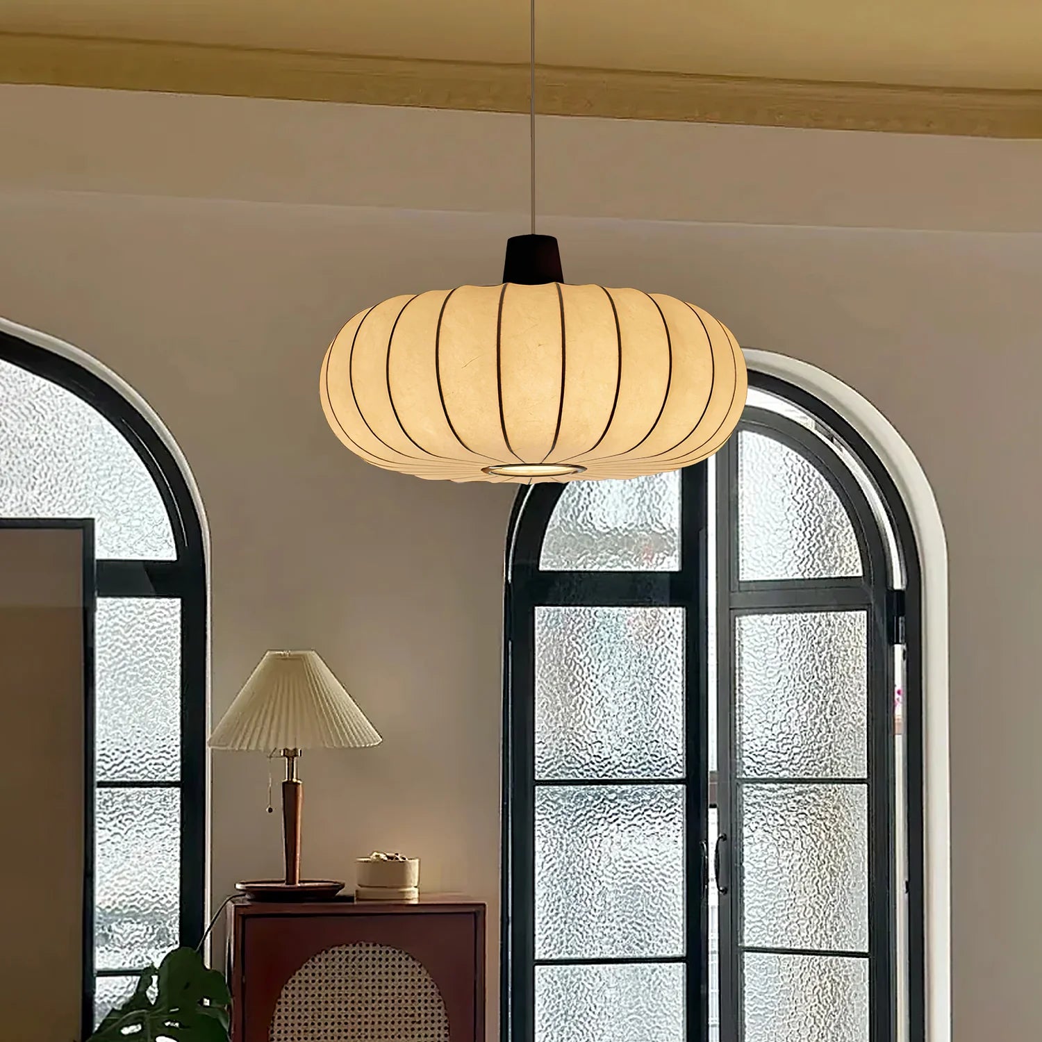 Lampe à Suspension Oblongue Vintage en Soie