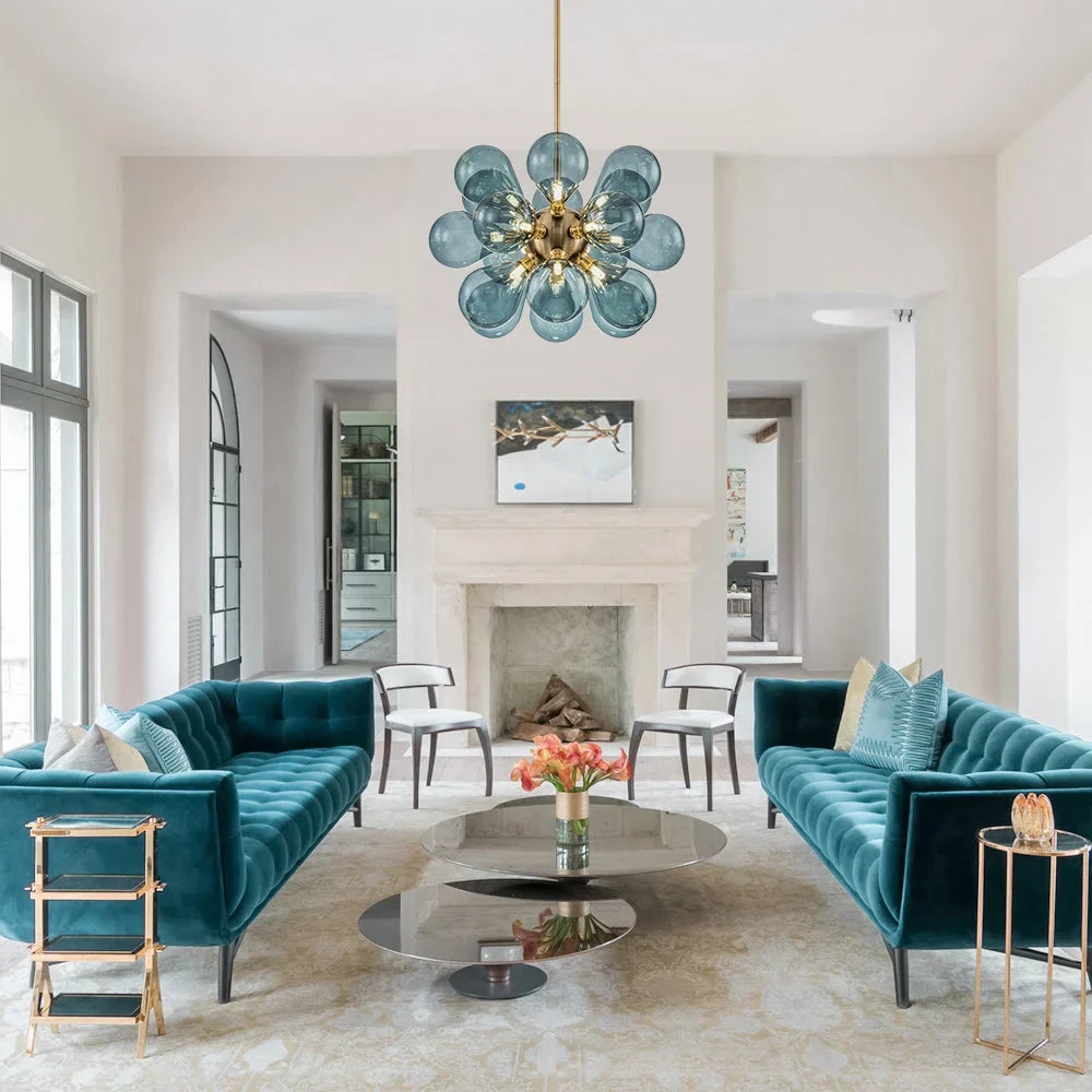 Lampadario moderno in vetro a bolle blu