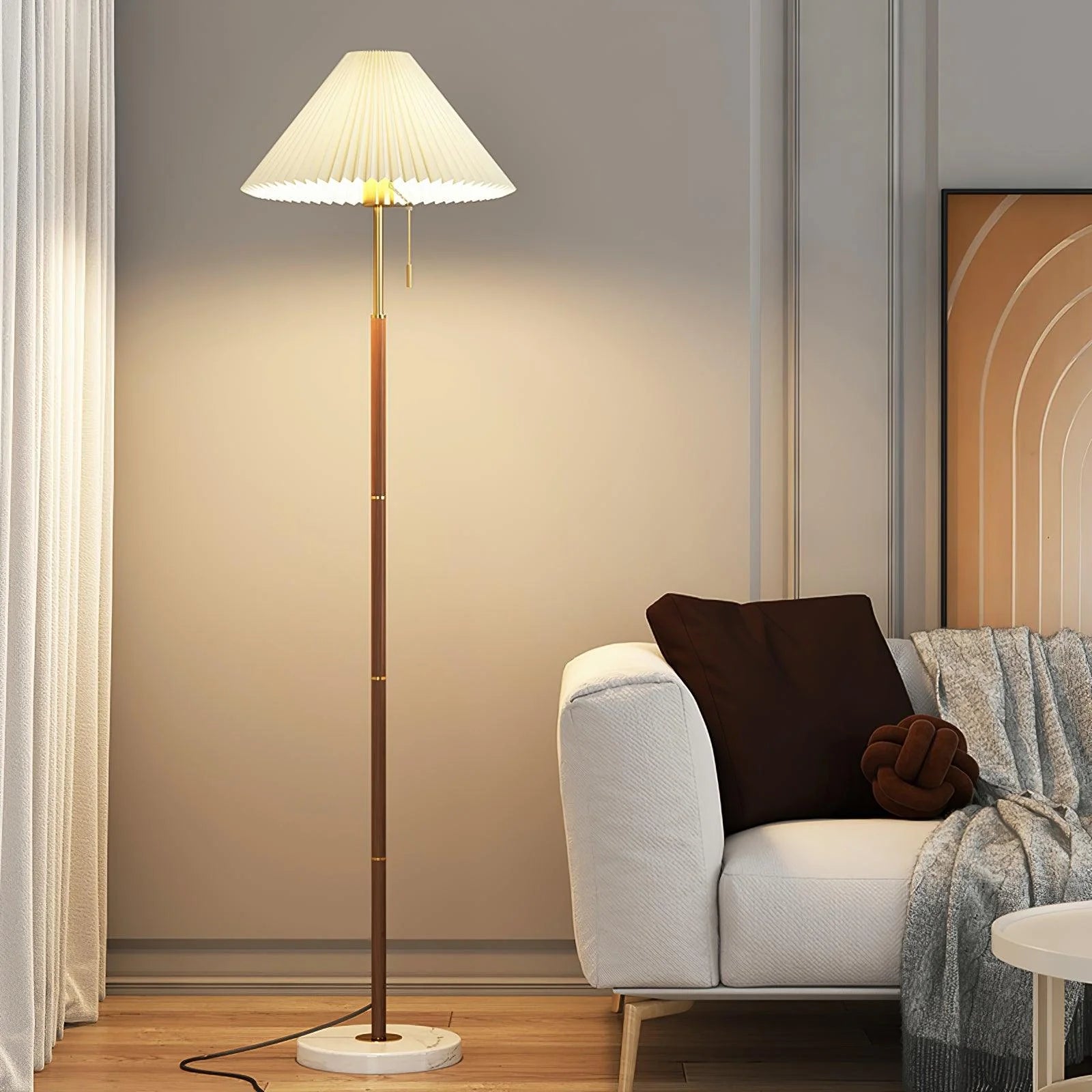 Lampadaire rétro en tissu à cône incurvé
