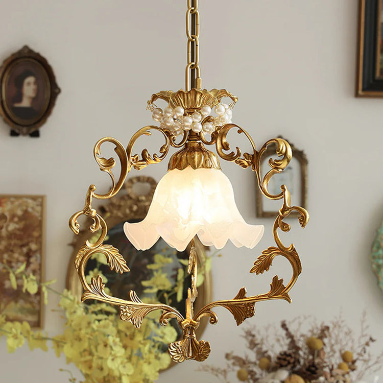 French Vintage Brass Crystal Pendant Lamp