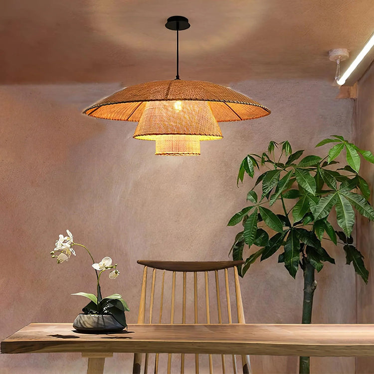 Retro Multilayered Rattan Sunhat Pendant Light