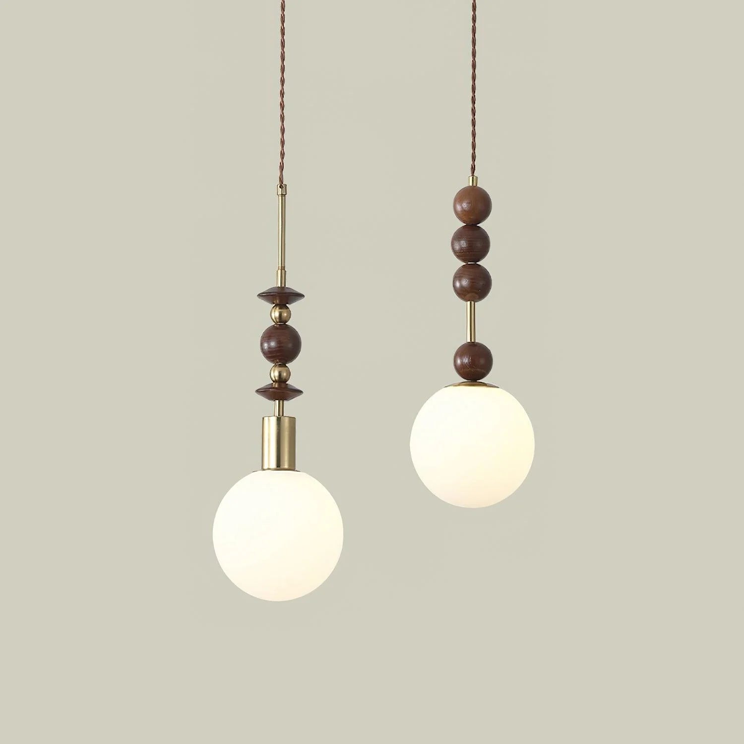 Lampe à suspension ronde classique en bois et verre