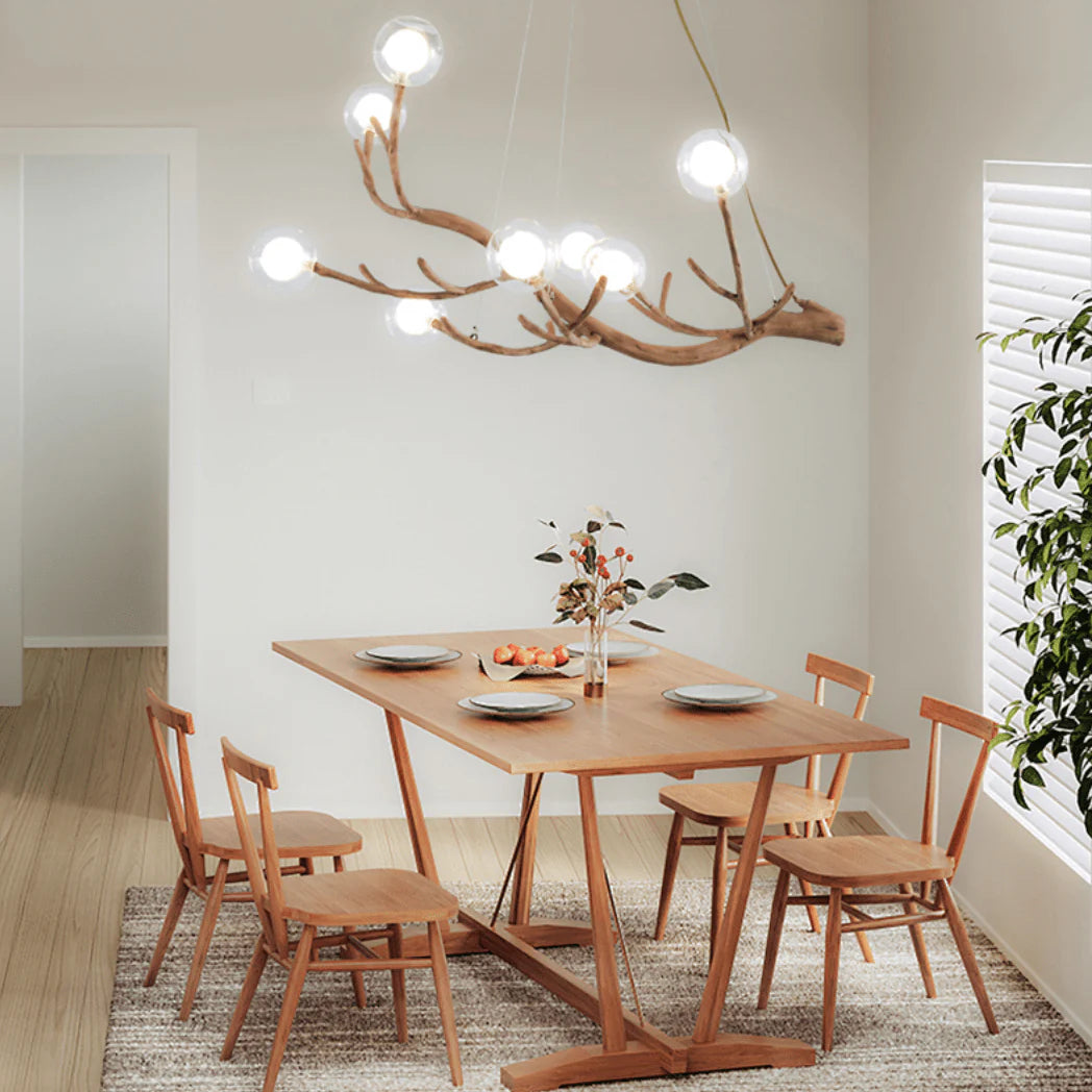 Lampada a sospensione moderna con ramo in legno