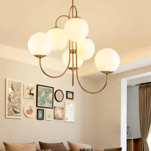 Vintage Metal Framed Glass Chandelier