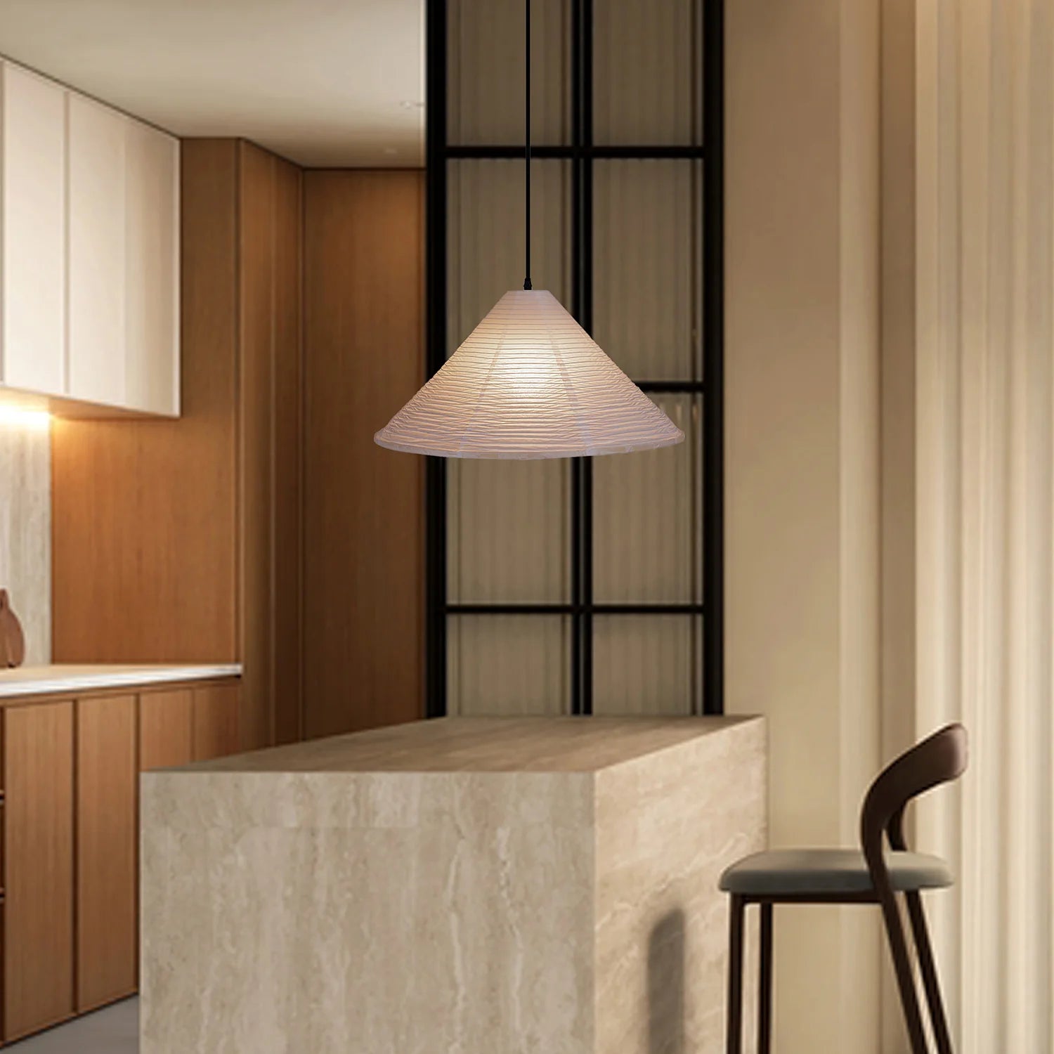 Lampe suspendue en papier prisme Wabi-Sabi