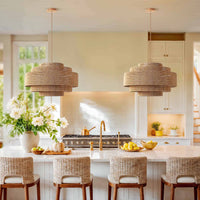 Boho Layered Rattan Pendant Light