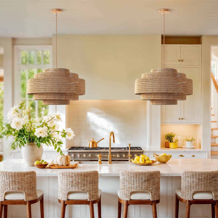 Boho Layered Rattan Pendant Light