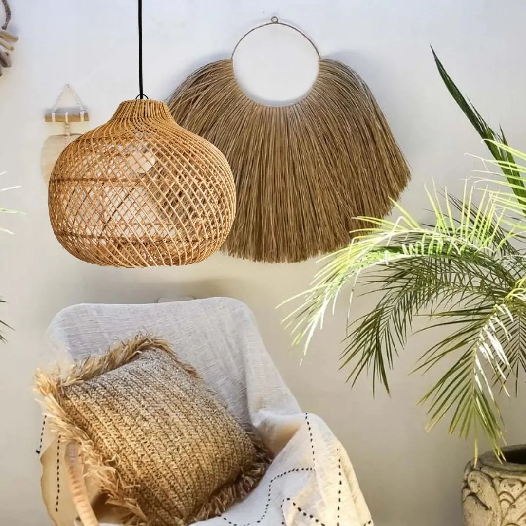 Lampada a sospensione in rattan intrecciato a mano