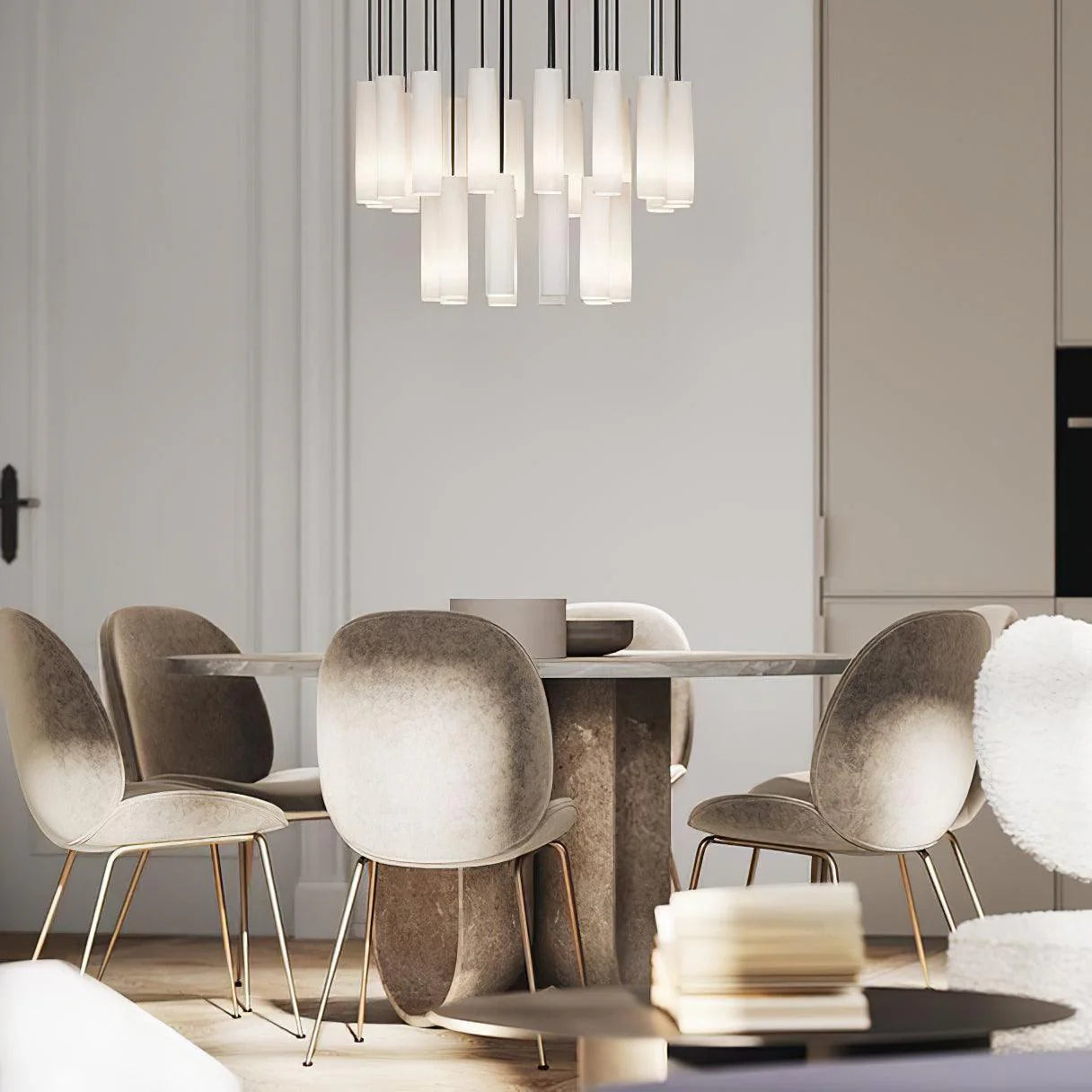 Lampe à suspension élégante en marbre cylindrique