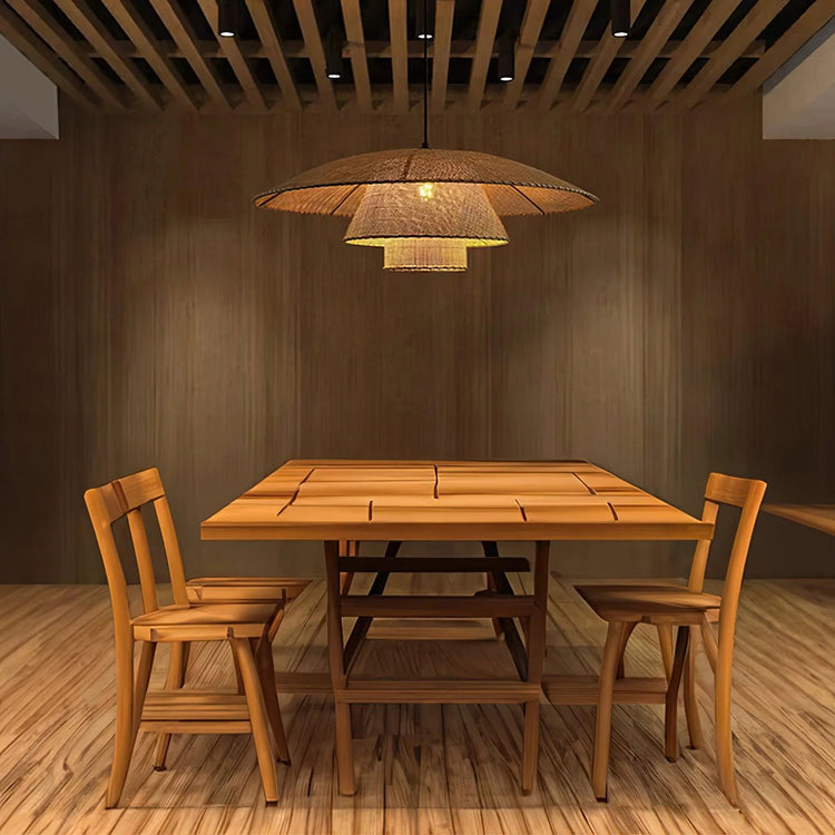 Retro Multilayered Rattan Sunhat Pendant Light