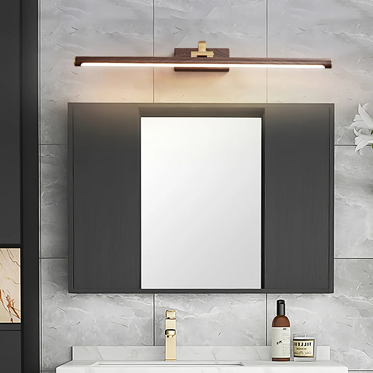 Luxe Brass & Walnut Linear Wall Light