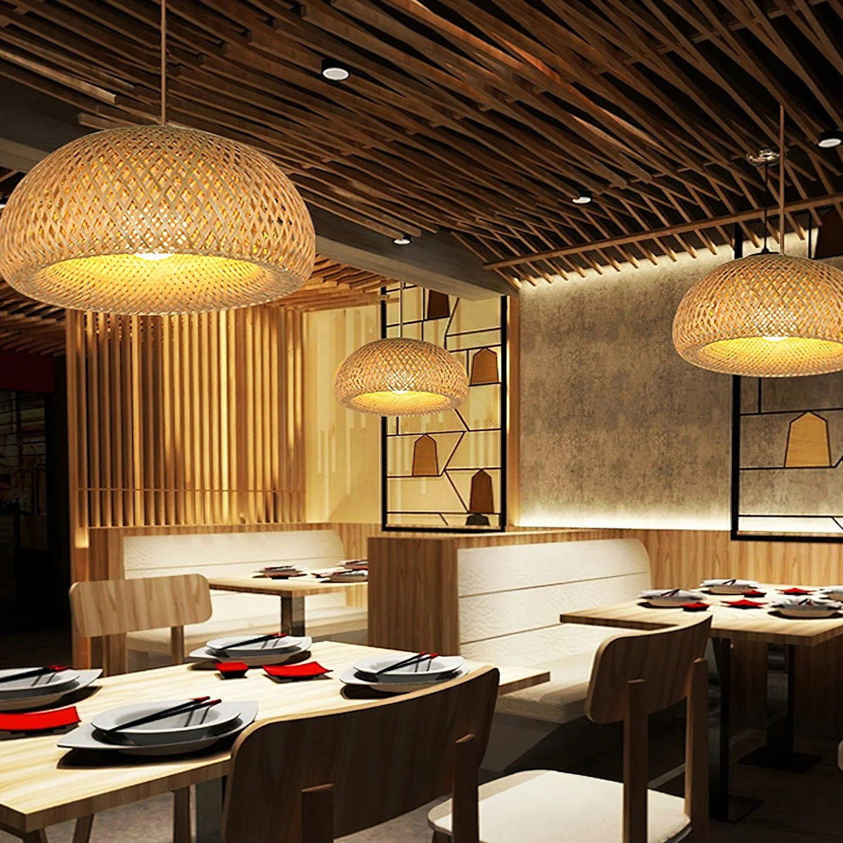 Rustic Bamboo Dome Pendant Lamp