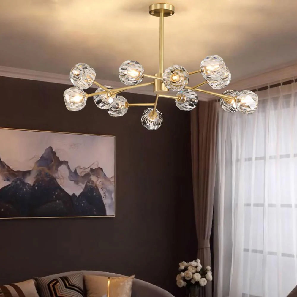 Lampadario a cascata con sfera di vetro