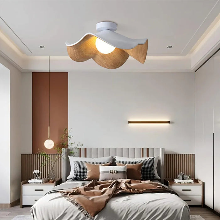 Walnut Leaf-Shaped Modern Minimalist Bedroom Ceiling Lamp