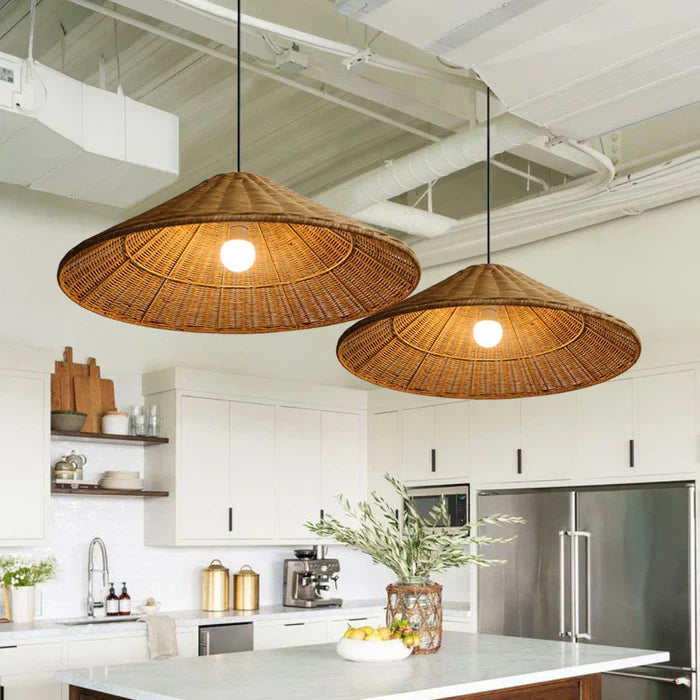 Retro Cone Rattan Pendant Light