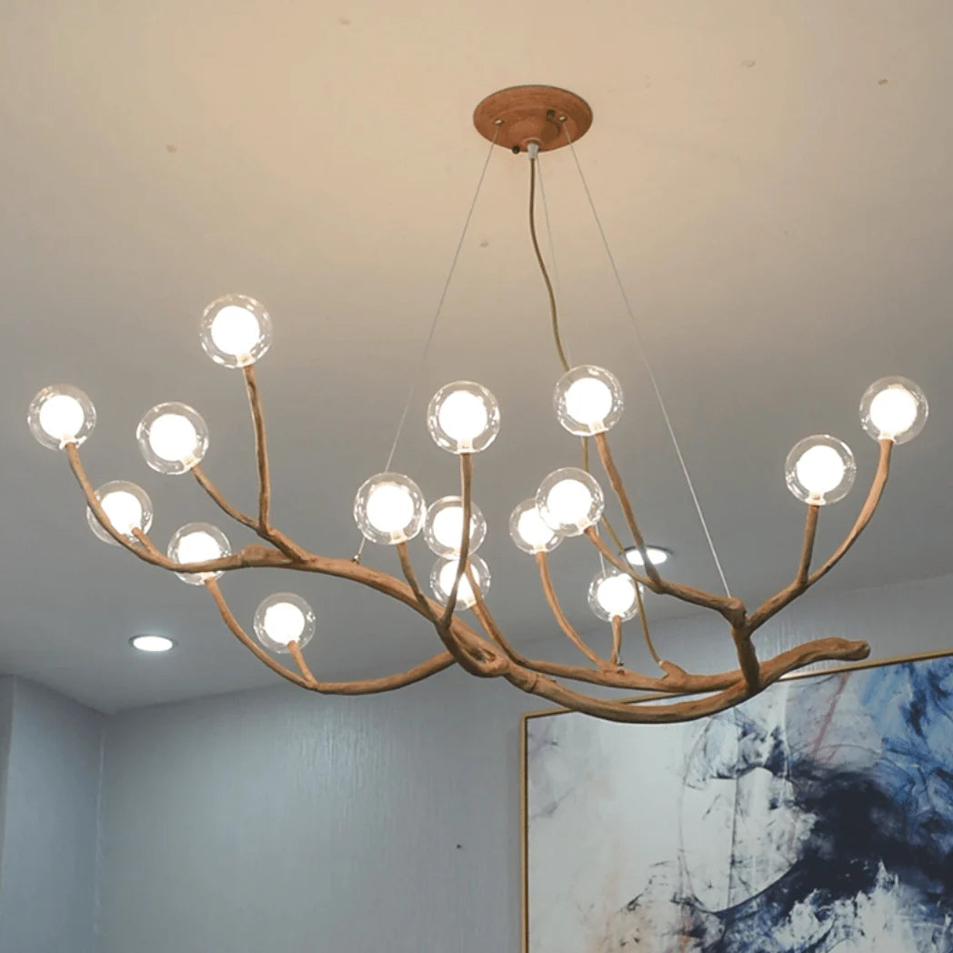 Lampada a sospensione moderna con ramo in legno