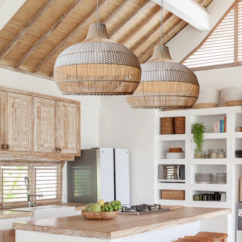 Natural Wicker Island Hanging Light